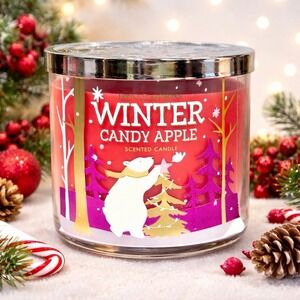 Bath & Body Works Winter Candy Apple 3 Wick Scented Candle 14.5 oz Christmas NEW